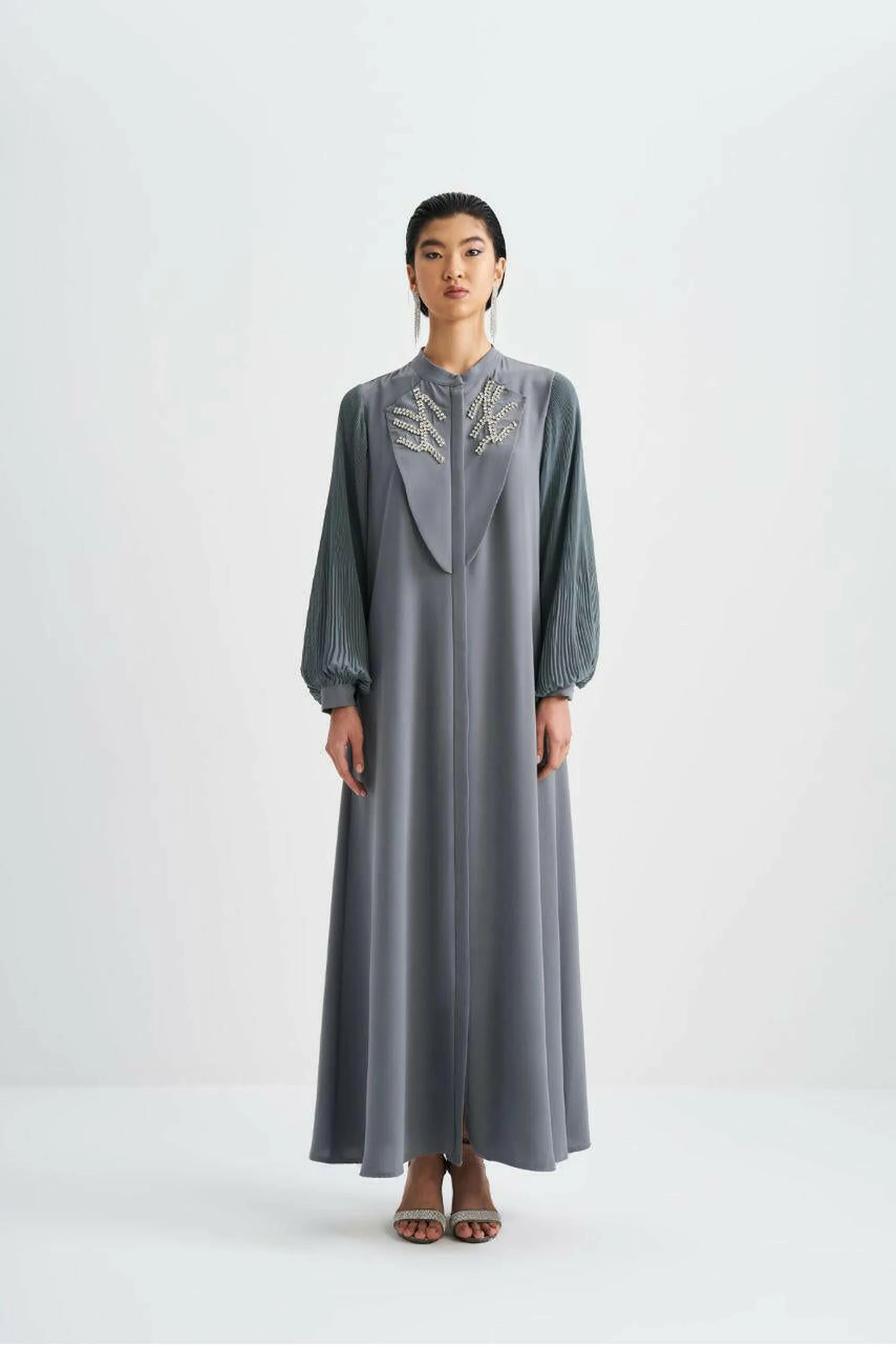 Front Designed Pleated Sleeve Abaya - Dressy, Elegant and Modest Islamic Clothing for Women