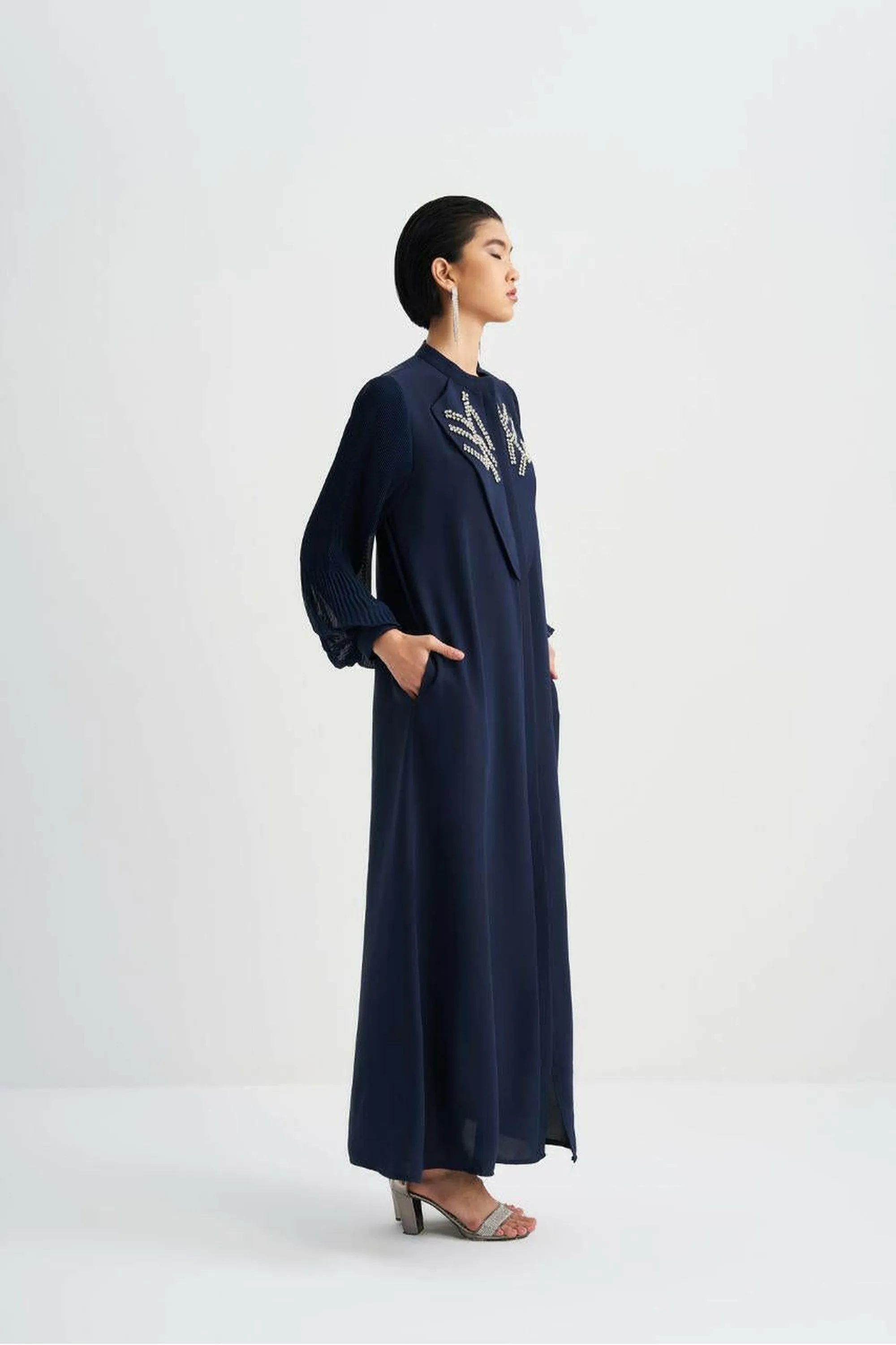 Front Designed Pleated Sleeve Abaya - Dressy, Elegant and Modest Islamic Clothing for Women