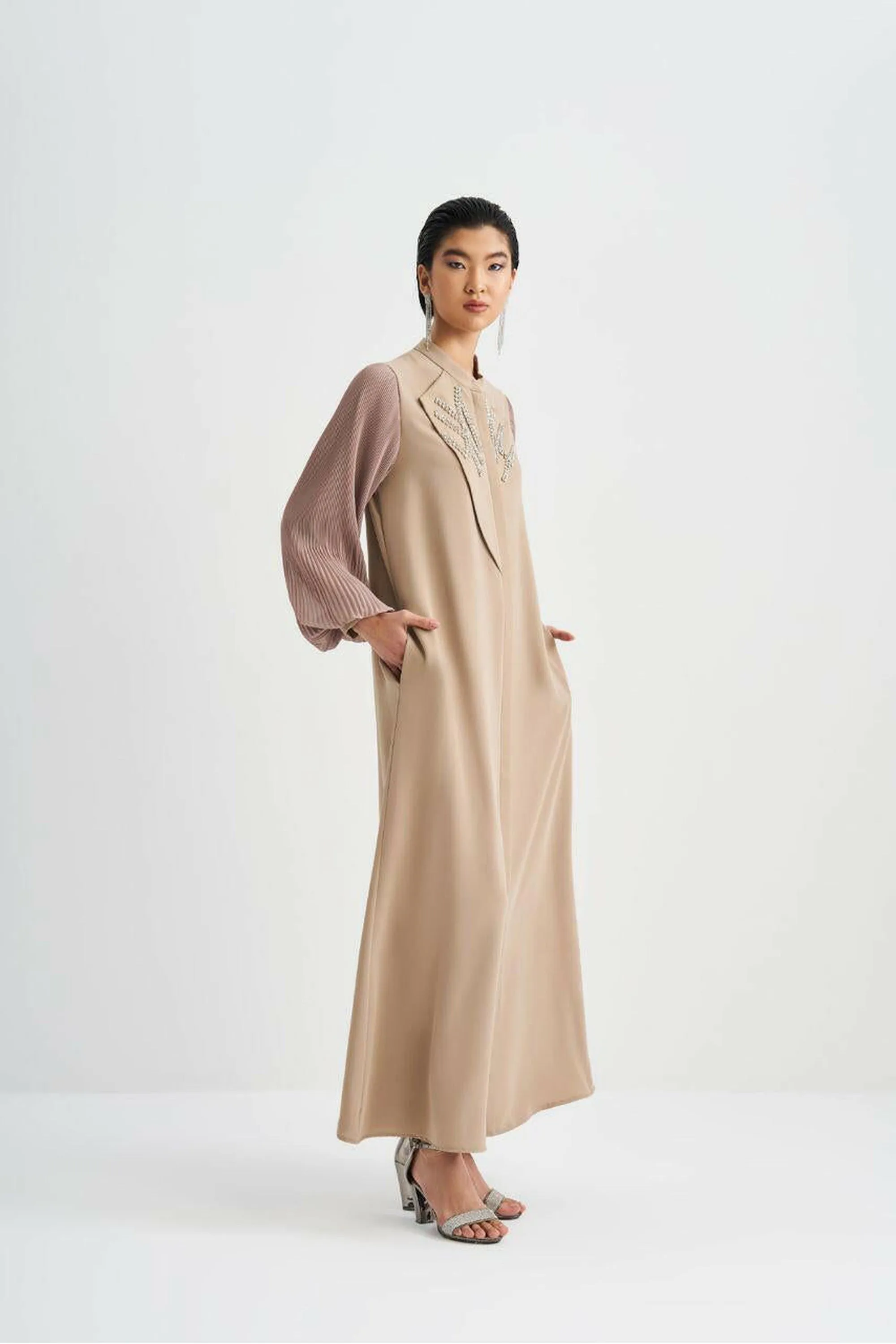 Front Designed Pleated Sleeve Abaya - Dressy, Elegant and Modest Islamic Clothing for Women