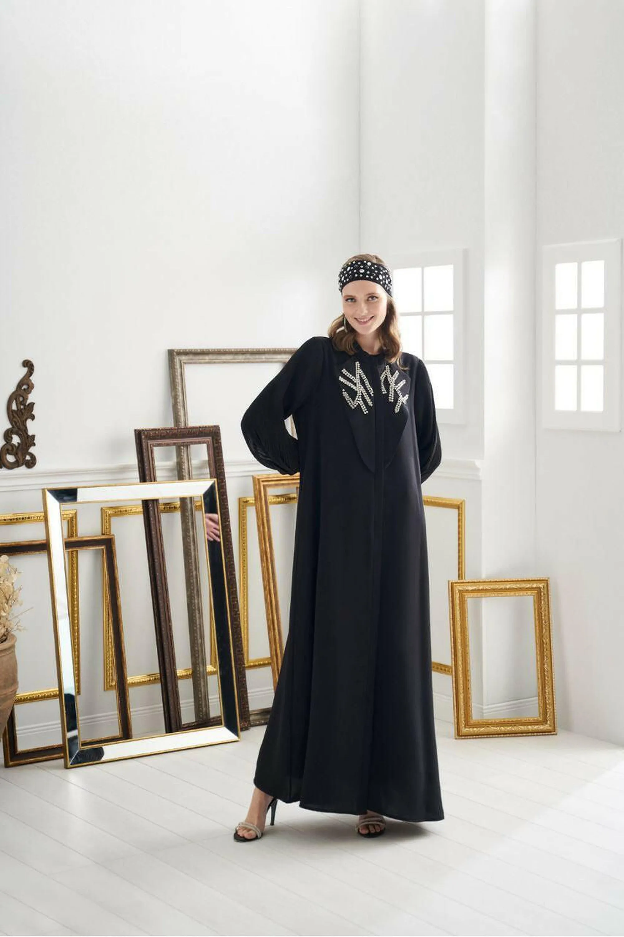 Front Designed Pleated Sleeve Abaya - Dressy, Elegant and Modest Islamic Clothing for Women