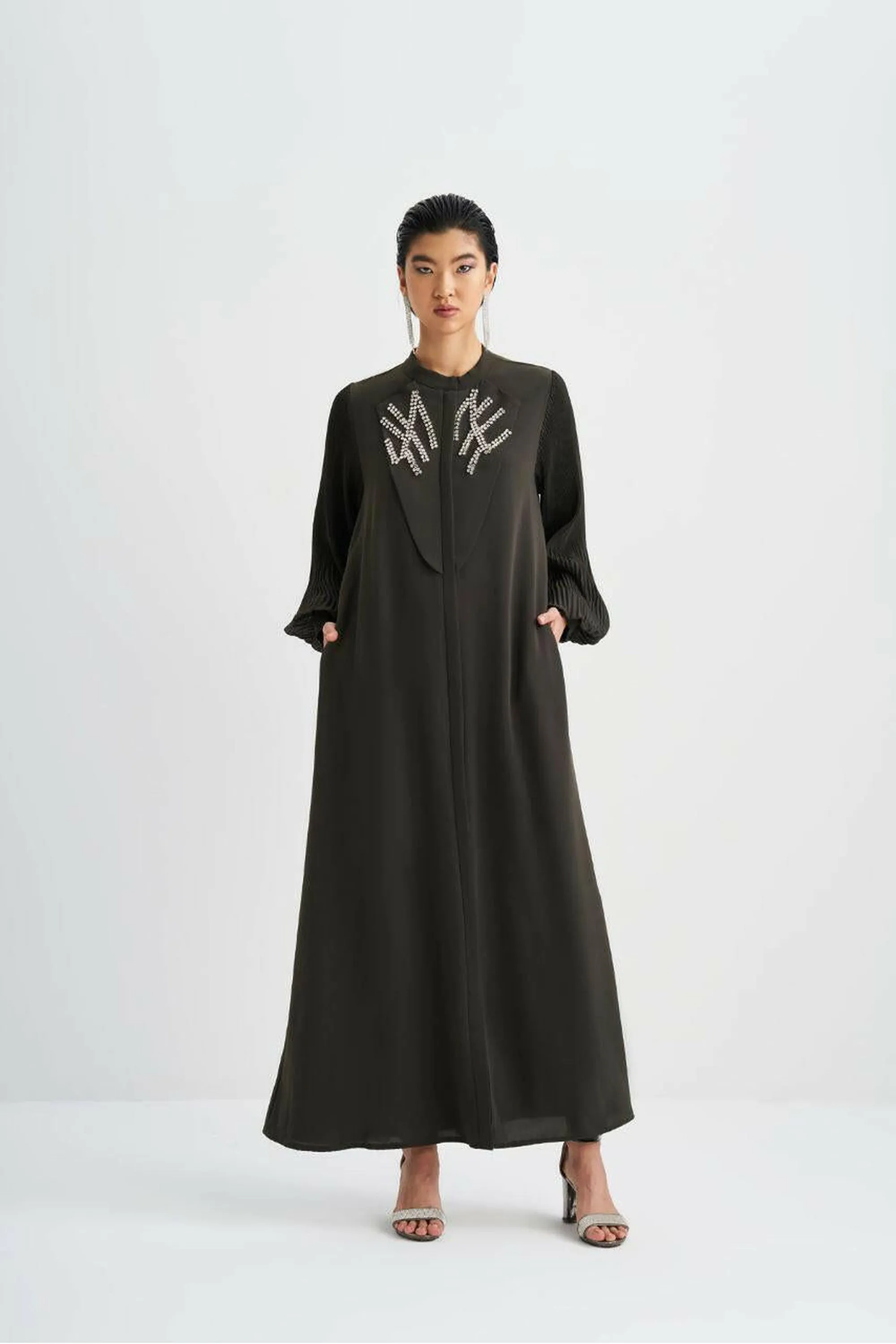 Front Designed Pleated Sleeve Abaya - Dressy, Elegant and Modest Islamic Clothing for Women