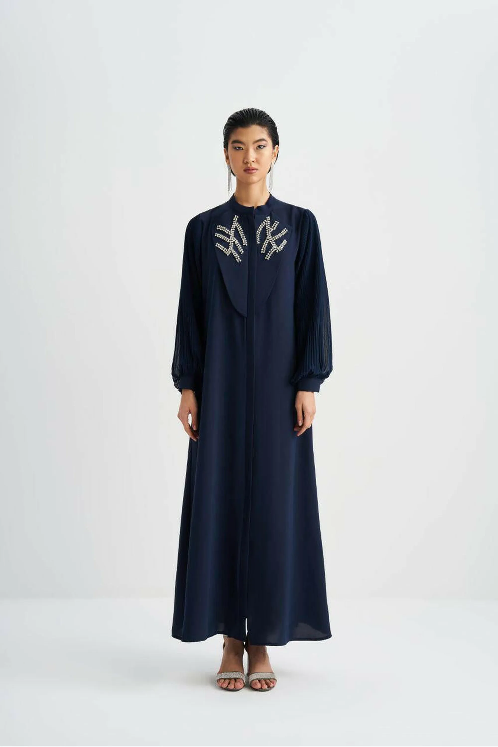 Front Designed Pleated Sleeve Abaya - Dressy, Elegant and Modest Islamic Clothing for Women