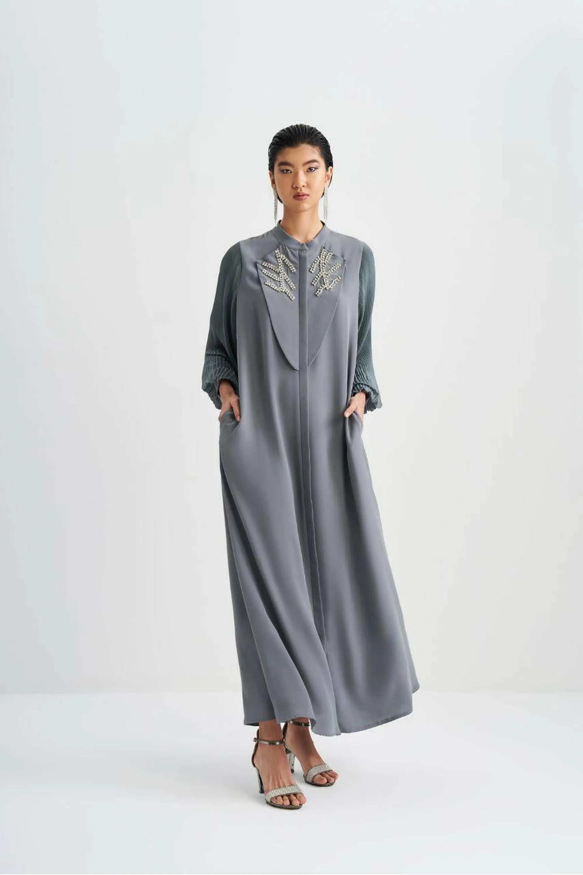 Front Designed Pleated Sleeve Abaya - Dressy, Elegant and Modest Islamic Clothing for Women