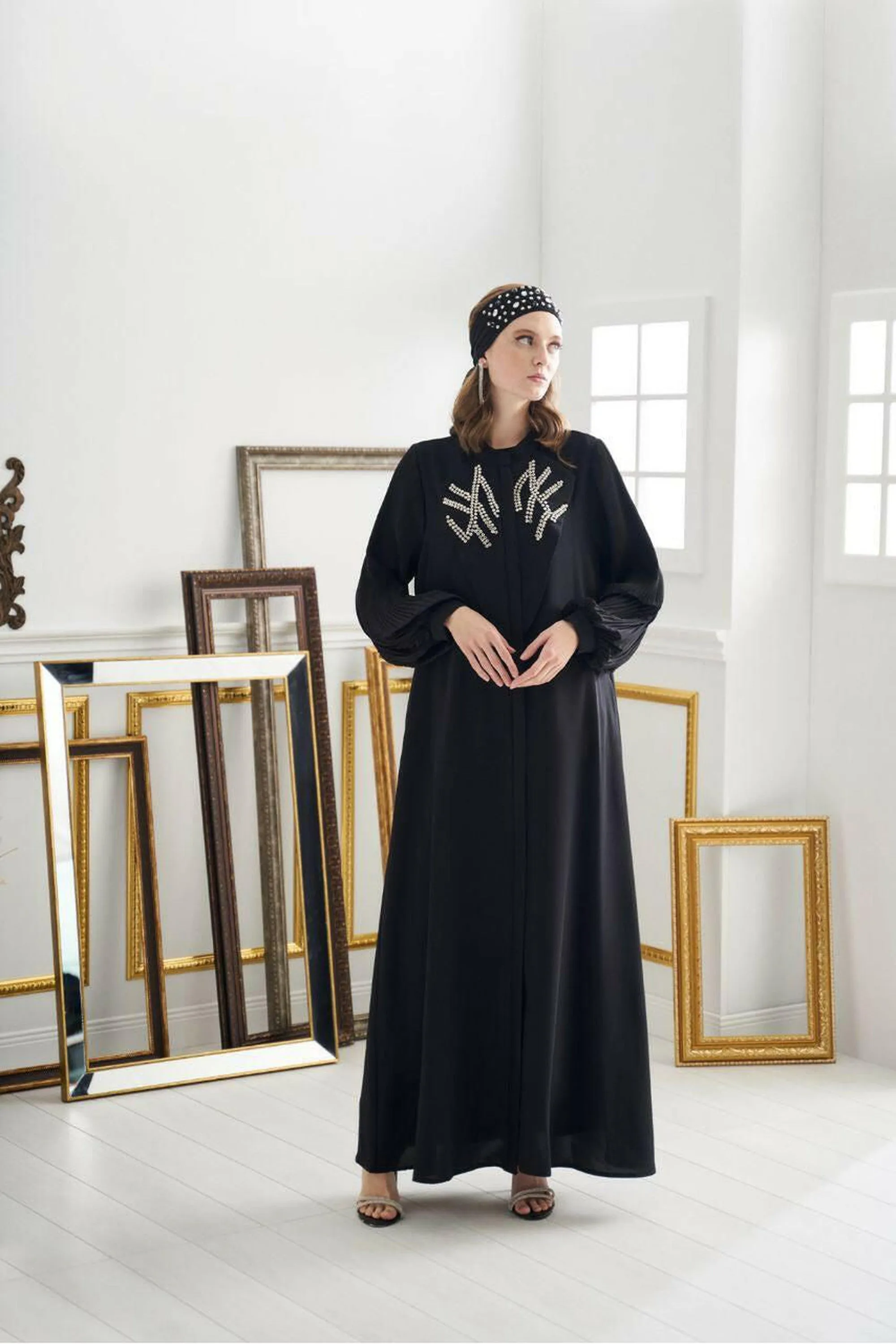 Front Designed Pleated Sleeve Abaya - Dressy, Elegant and Modest Islamic Clothing for Women