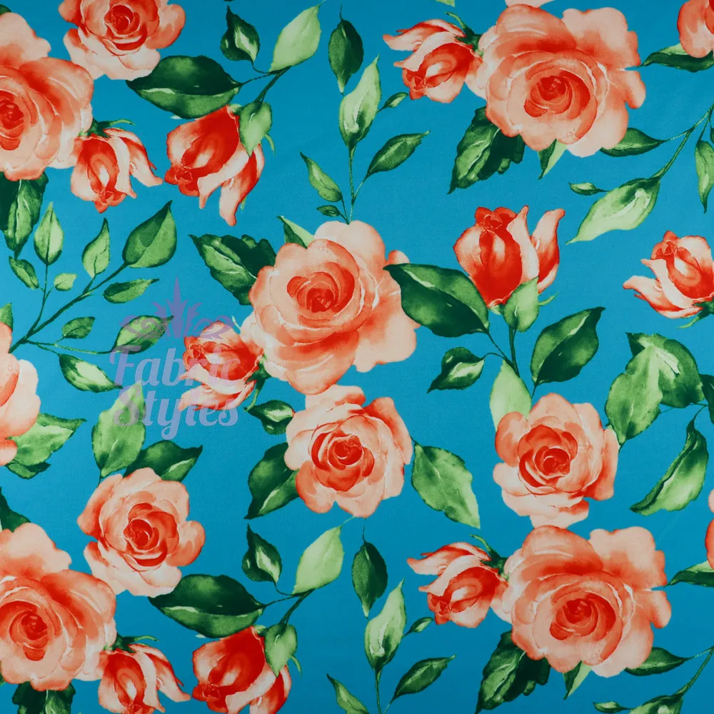 FS1039 Rosemary Floral Stretch Knit Fabric Teal