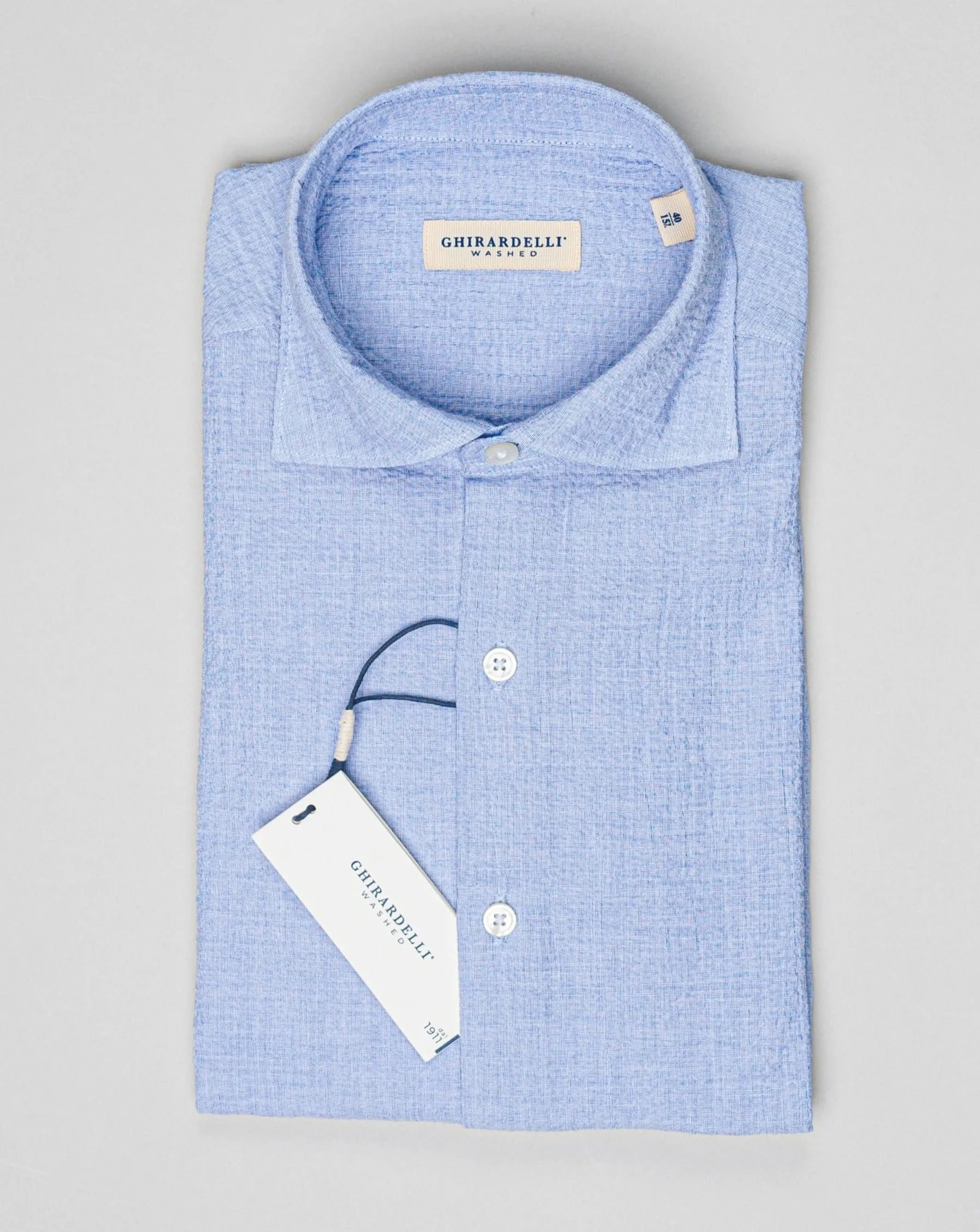 Ghirardelli Seersucker Cotton Shirt / Light Blue