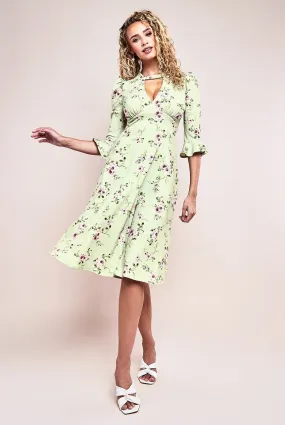 Goddiva Floral Printed Flared Sleeve Midi Dress