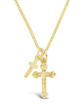 Gold Double Cross Pendant Necklace by Sterling Forever