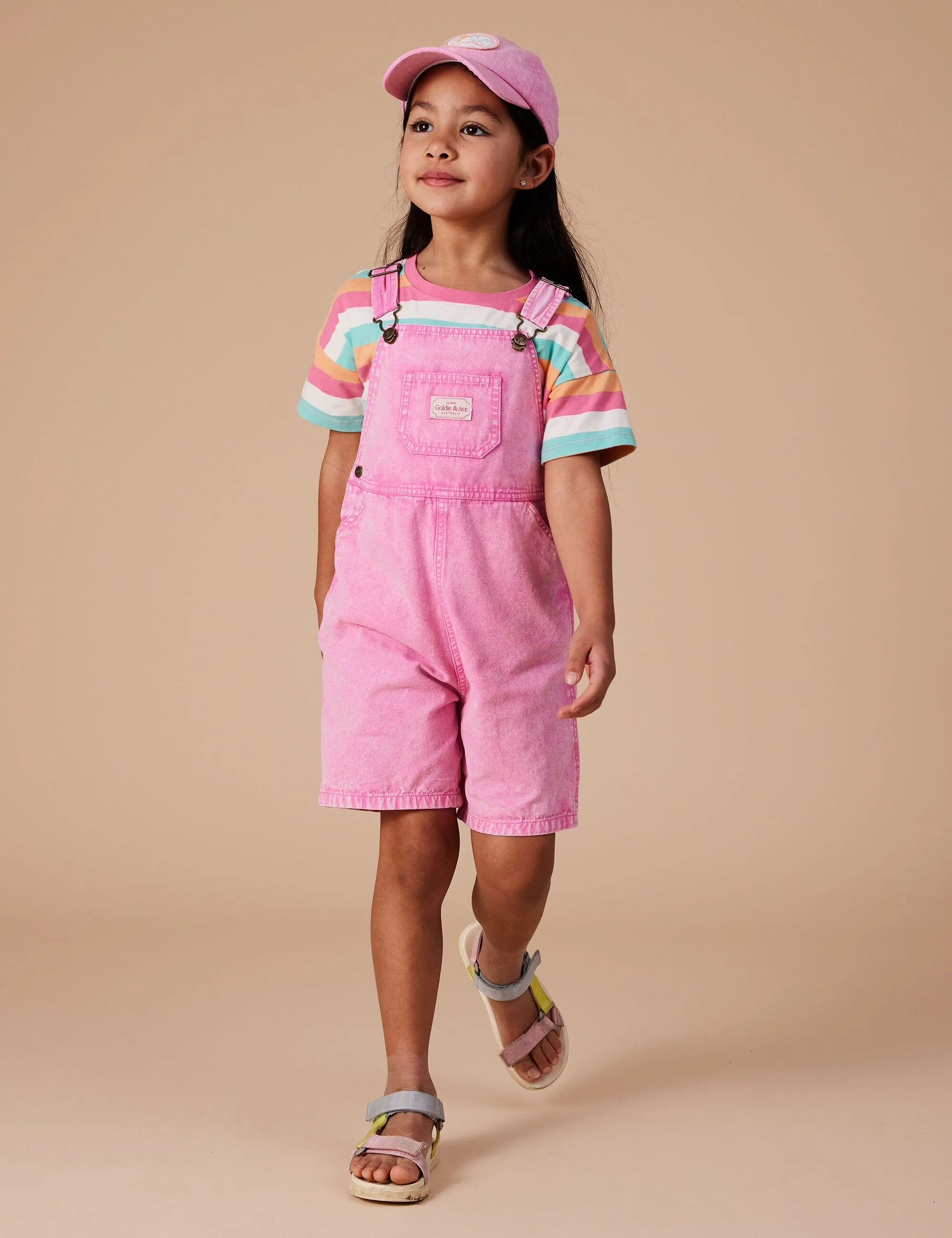 Goldie & Ace - Burton Vintage Washed Denim Overalls Bubblegum