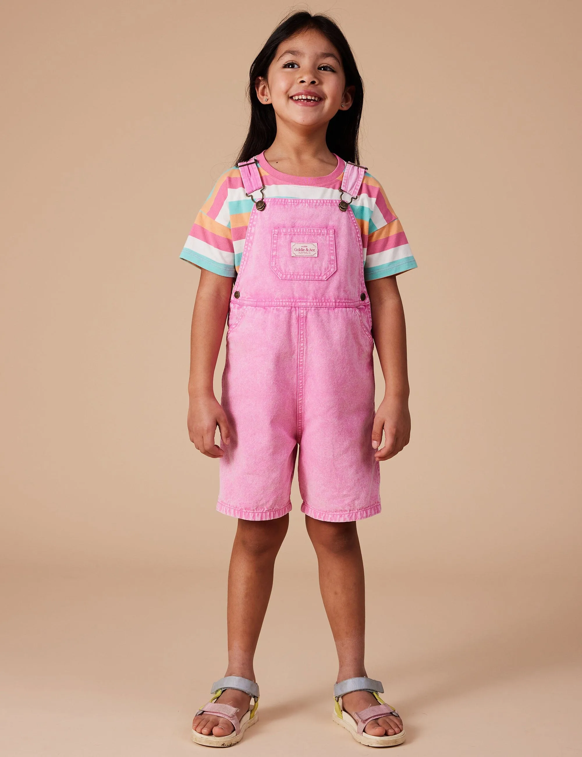 Goldie & Ace - Burton Vintage Washed Denim Overalls Bubblegum