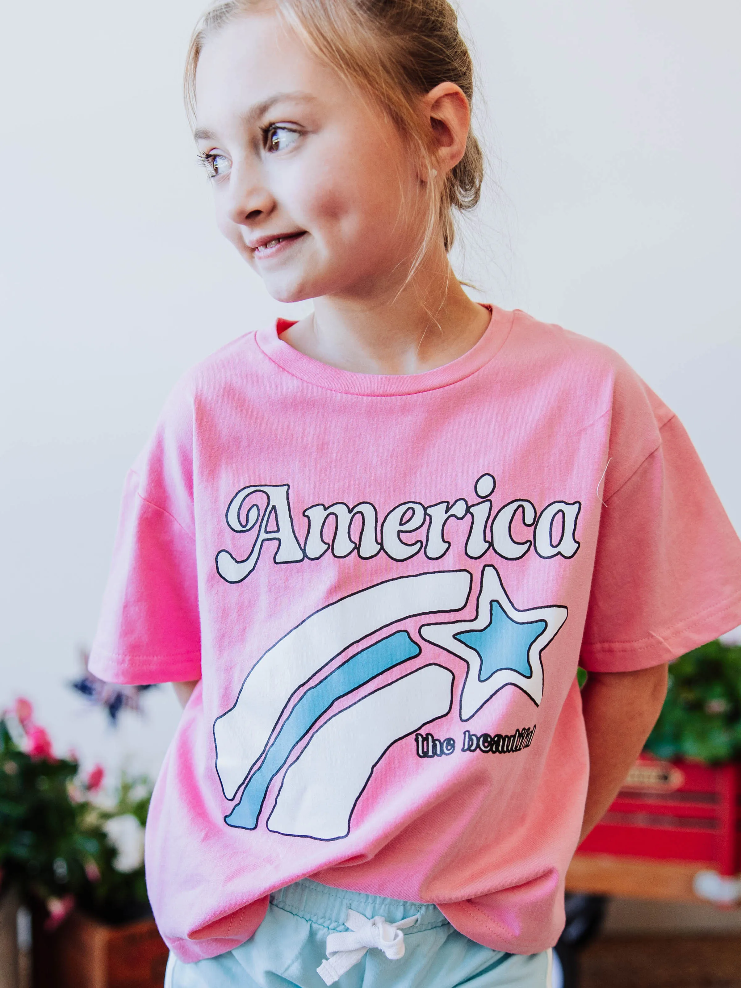 Graphic Tee - America the Beautiful Pink