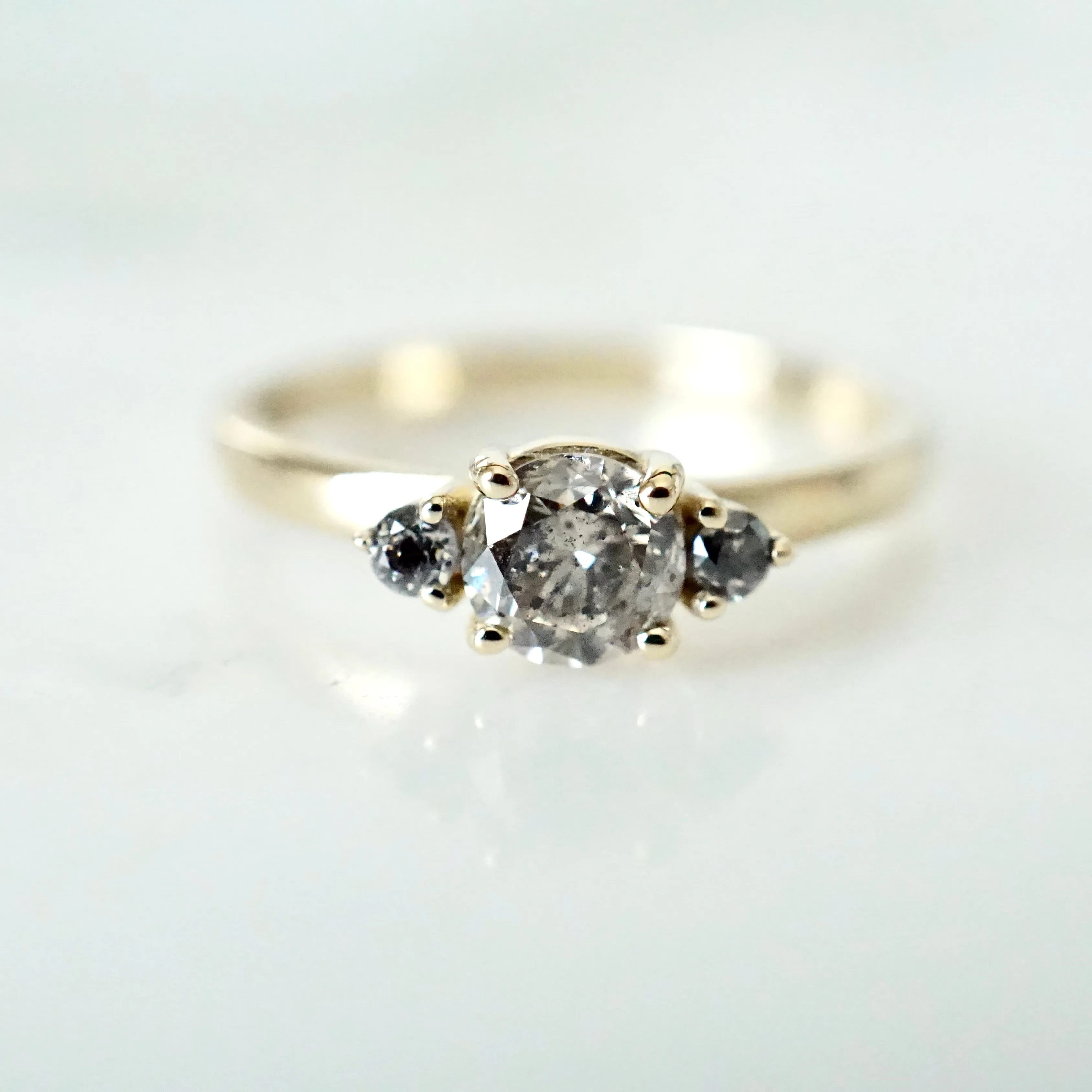 Gray Salt and Pepper Diamond Ring - Three Stone Engagement Ring