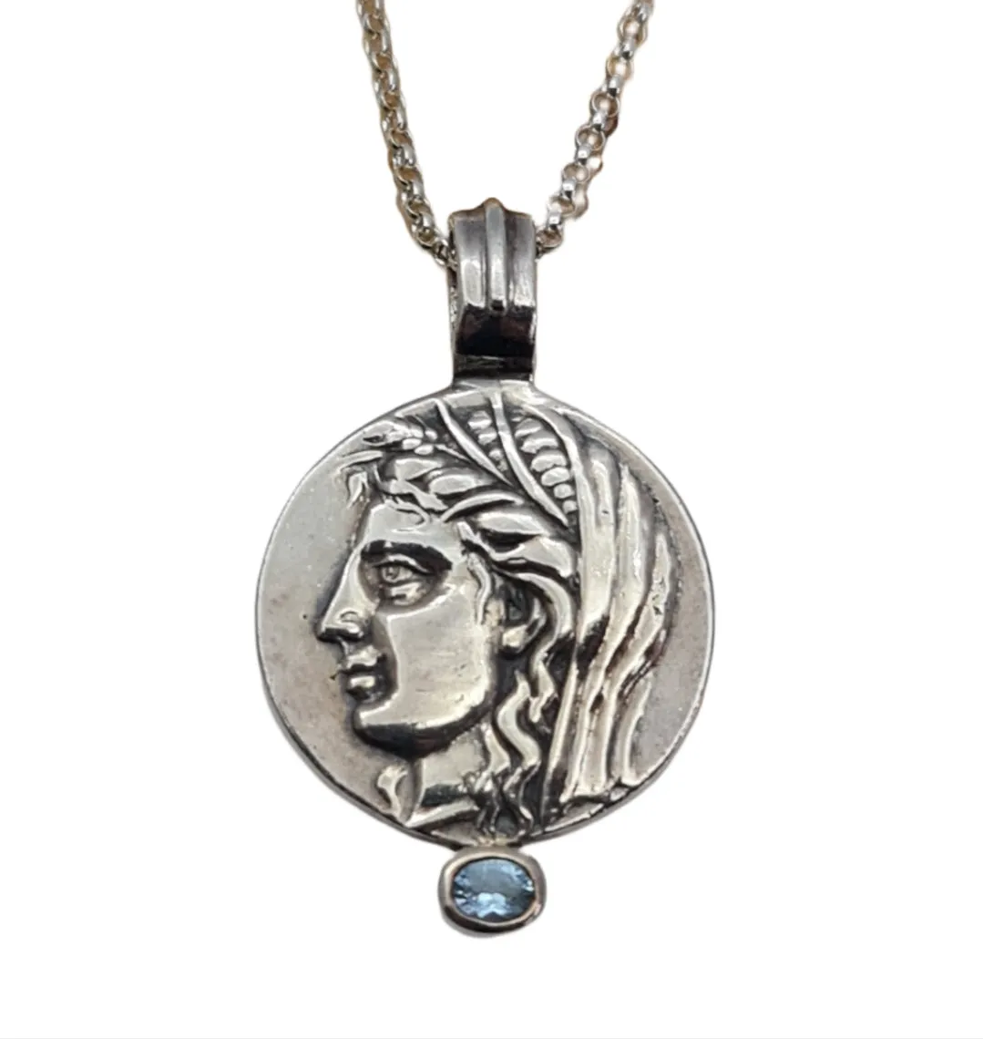 Greek Aphroditi and Apollo medallion replica coin pendant necklace