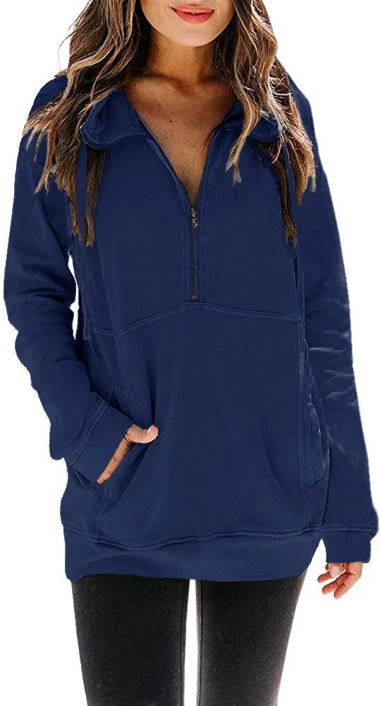 Haute Edition Women's Half Zip Slouchy Pullover Sweatshirt with Plus