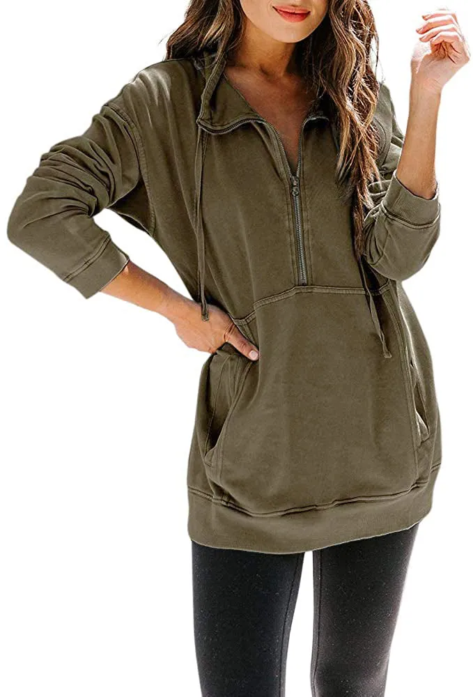 Haute Edition Women's Half Zip Slouchy Pullover Sweatshirt with Plus