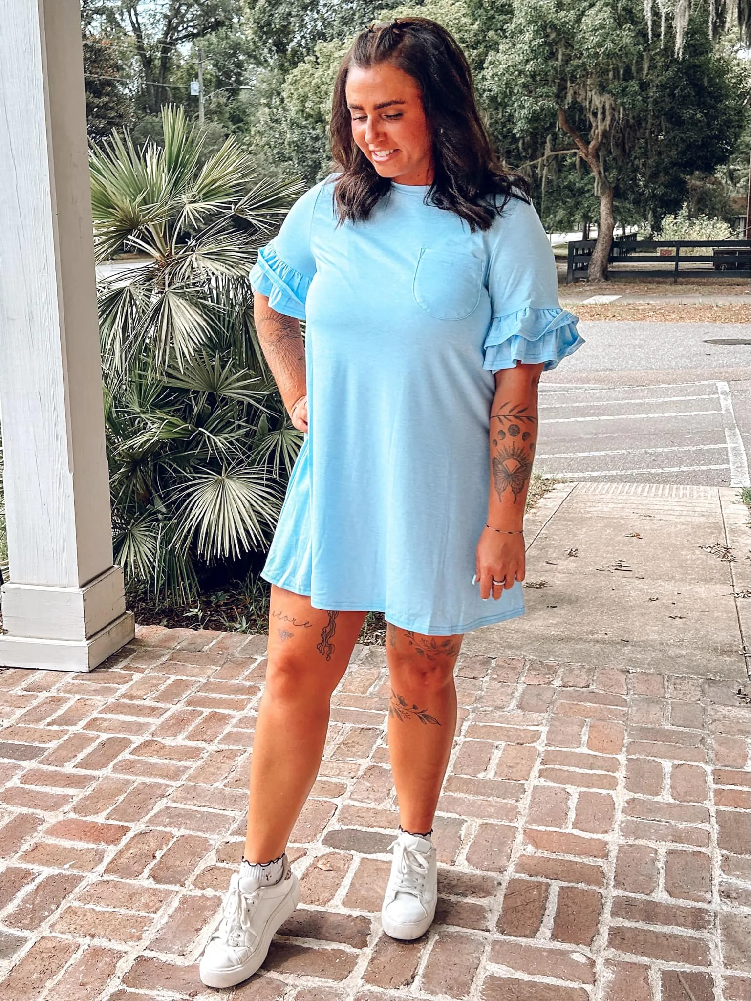 Heathered Pocket Dress | Blue