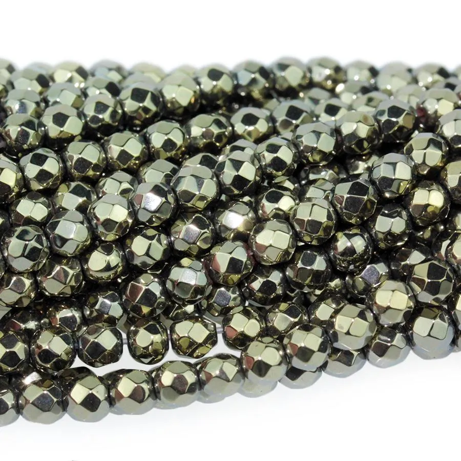 Hematite "Pyrite" Plated 4mm Faceted Round - 15-16 Inch