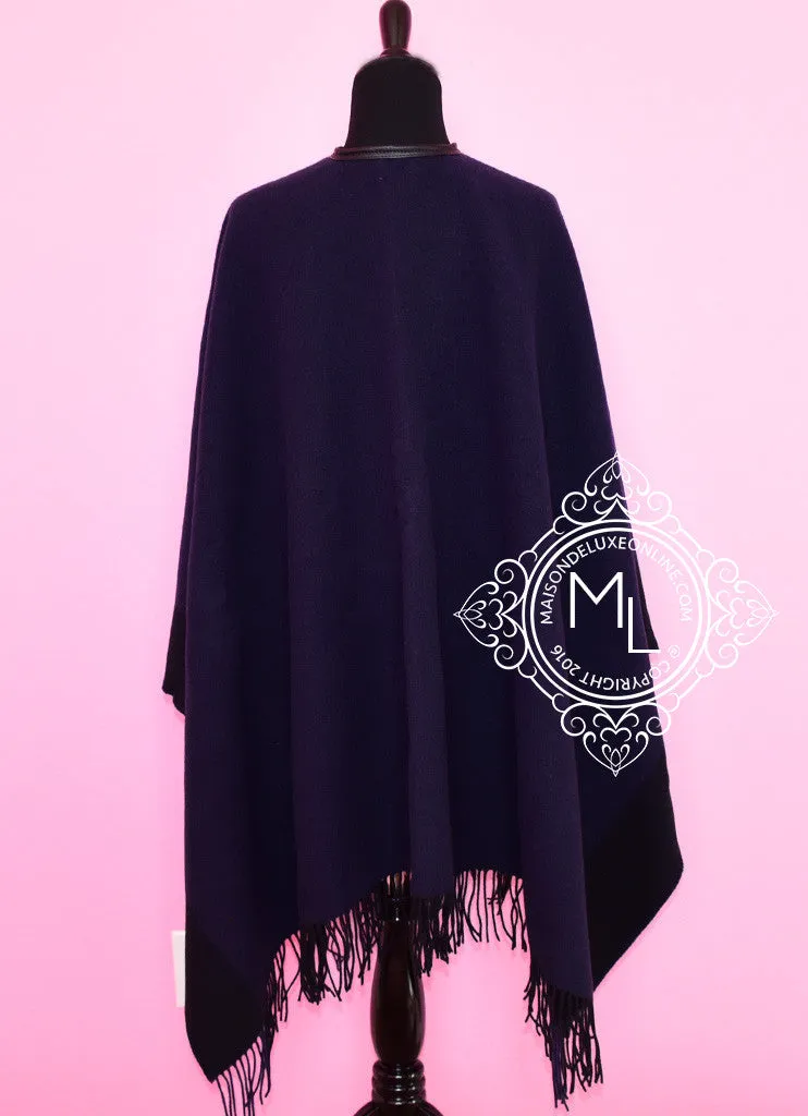 Hermes Cashmere Wool Blue Black Rocabar Alamo Poncho Cape