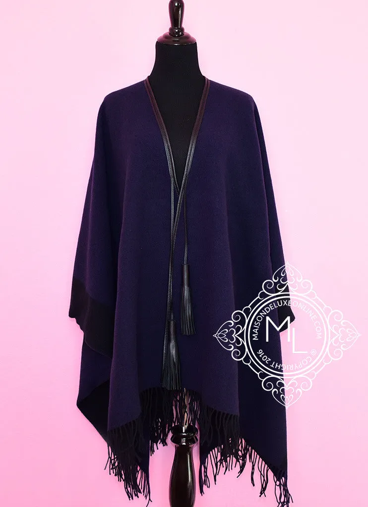 Hermes Cashmere Wool Blue Black Rocabar Alamo Poncho Cape