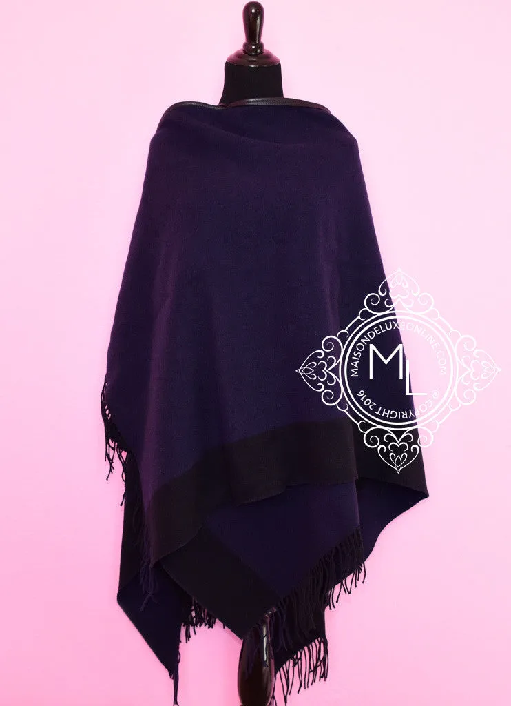 Hermes Cashmere Wool Blue Black Rocabar Alamo Poncho Cape