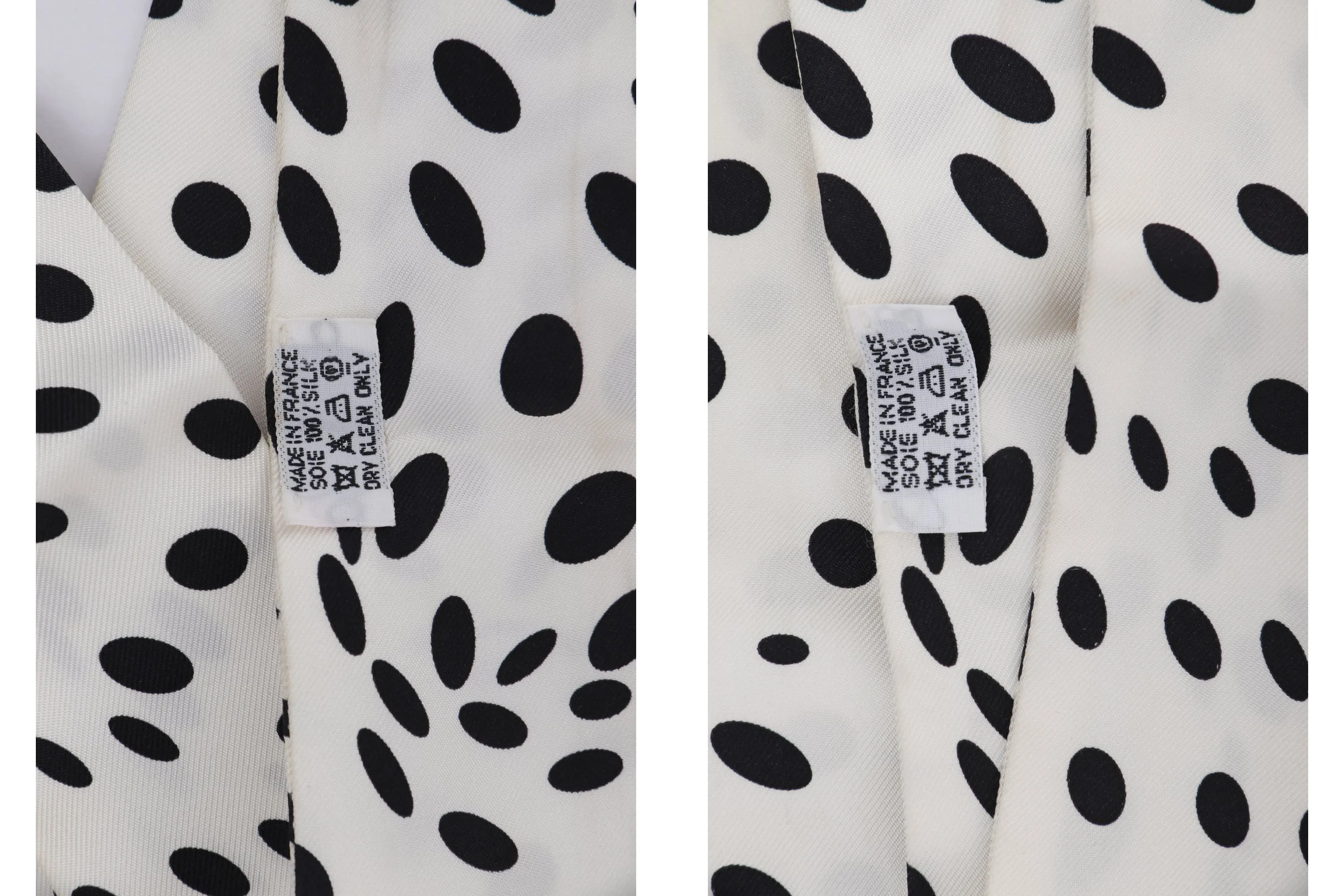 Hermes Silk Twilly Black & White Polka Dot (1 pair)