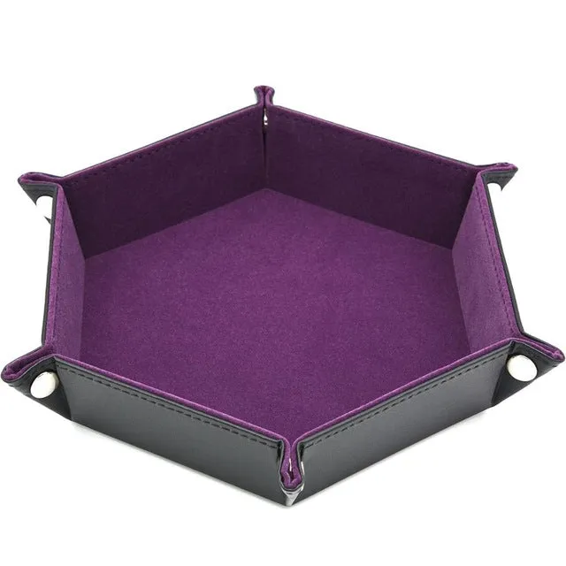 Hexagon Folding Dice tray with Red Velvet for Using Dice Games and Storage Keys Coins Jewelry or Other Small Trinkets