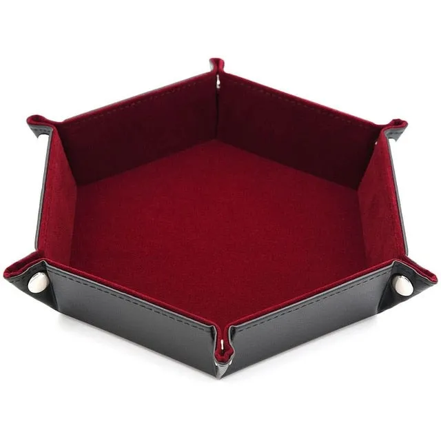 Hexagon Folding Dice tray with Red Velvet for Using Dice Games and Storage Keys Coins Jewelry or Other Small Trinkets