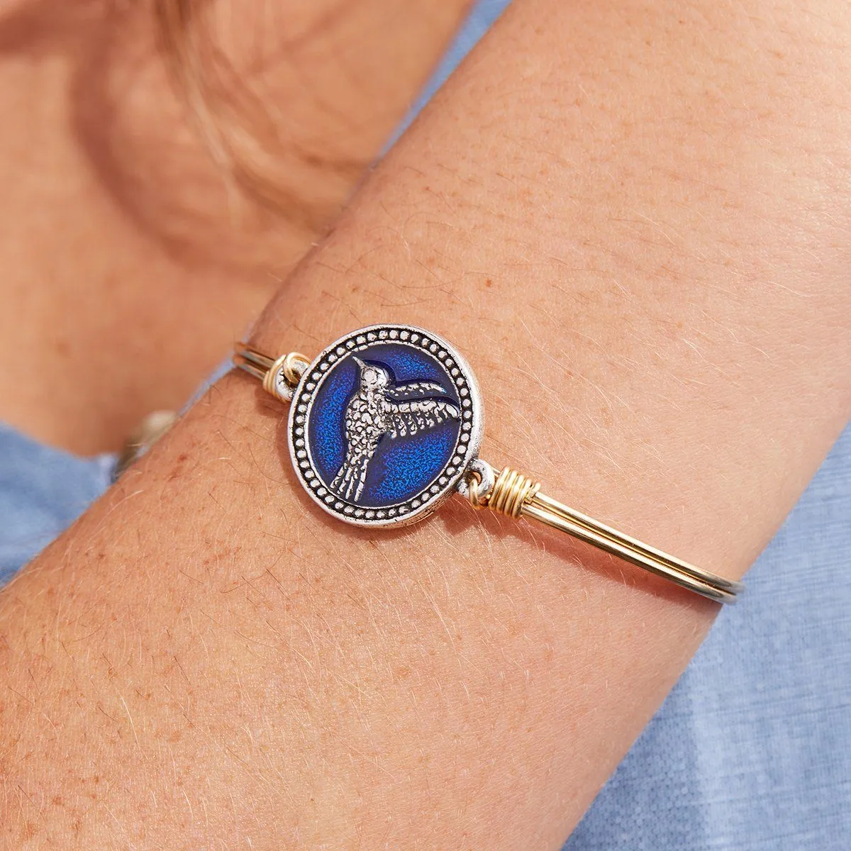 Hummingbird Bangle Bracelet in Dark Blue