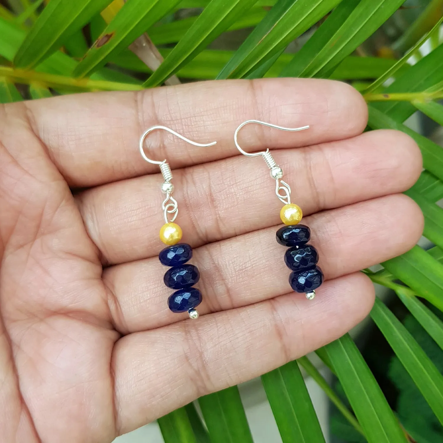 Imeora Dark Blue Quartz Earrings With 5mm Shell Beads