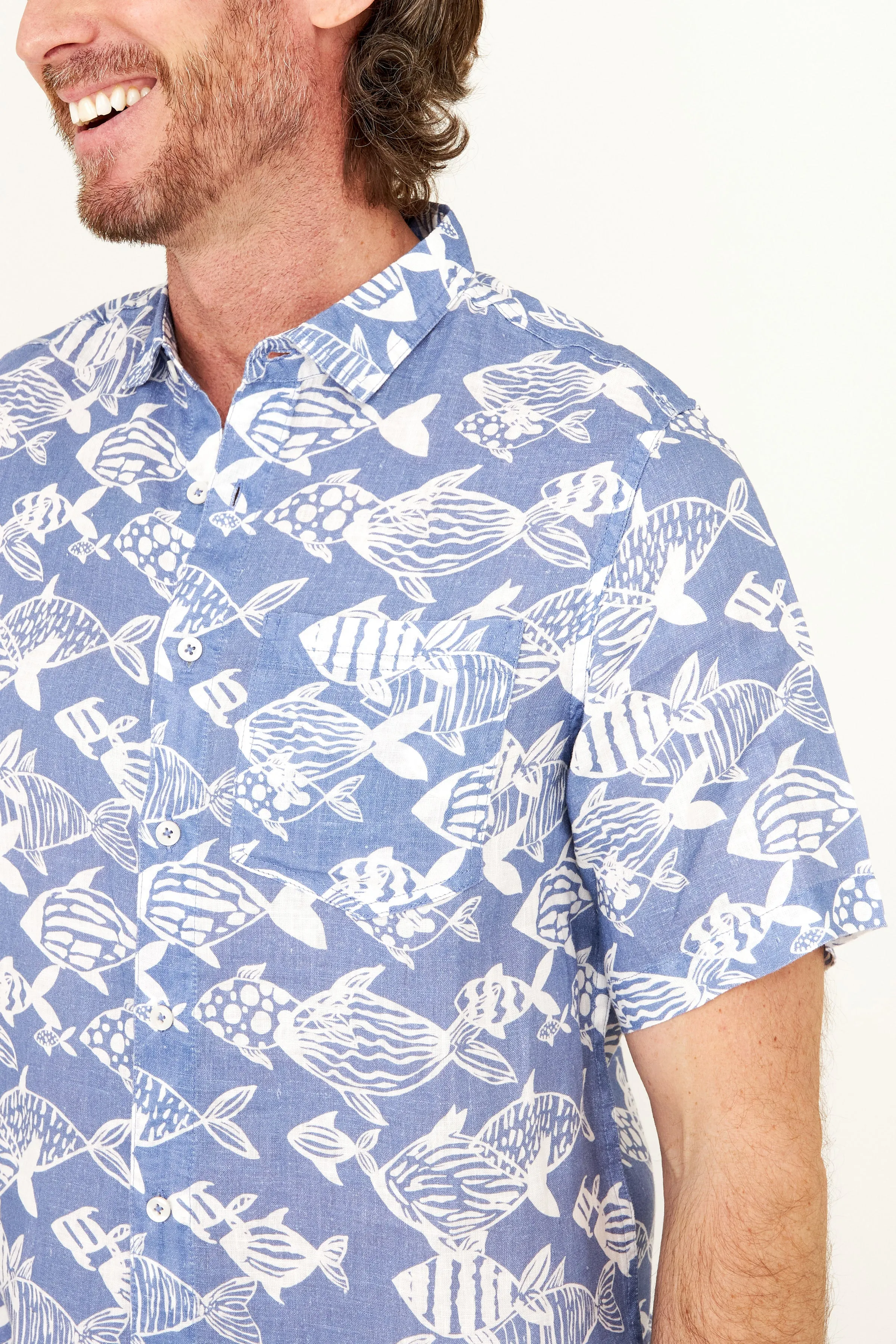 Irie Linen Shirt - Skipper Blue Fish