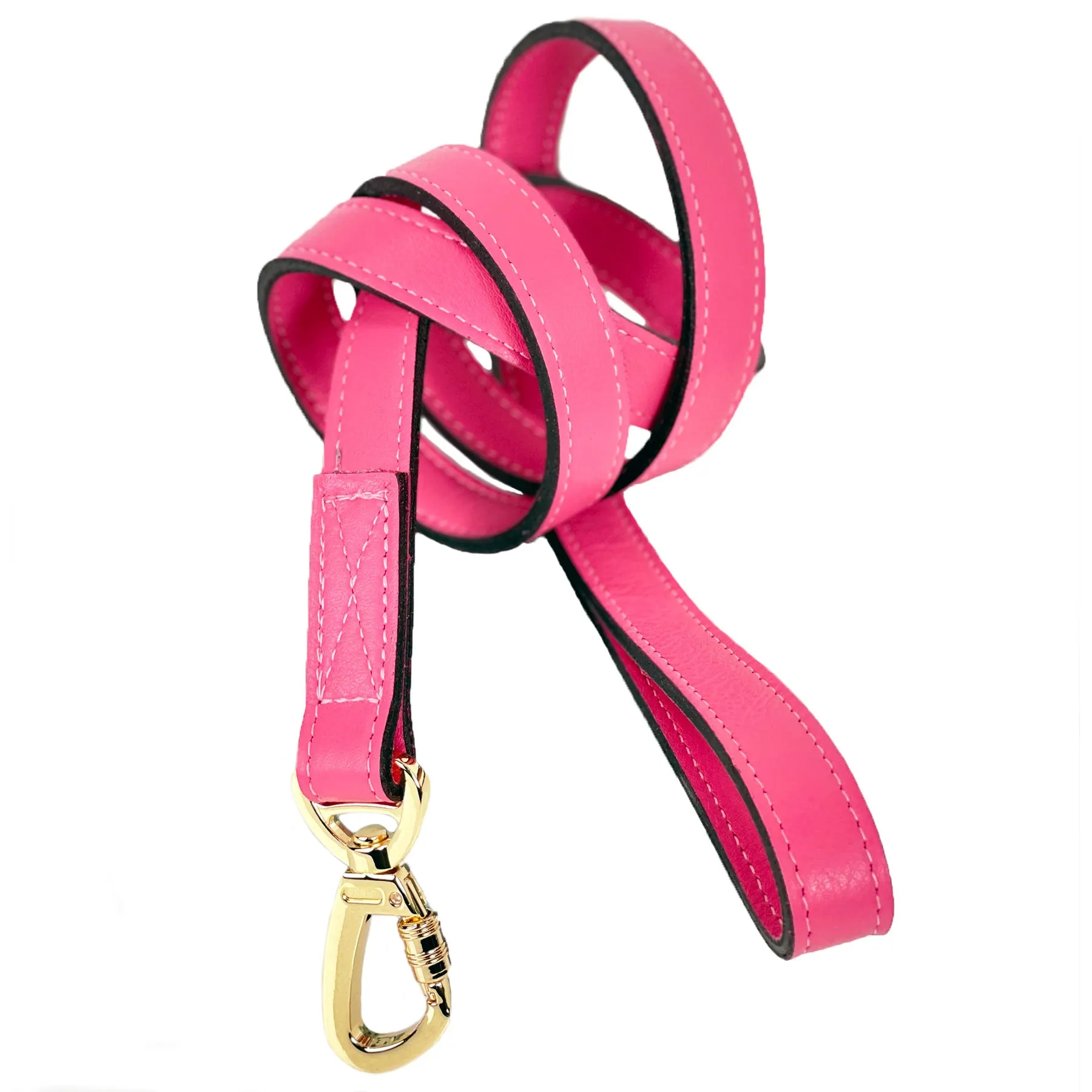 Italian Petal Pink Leather Dog Leash in Gold