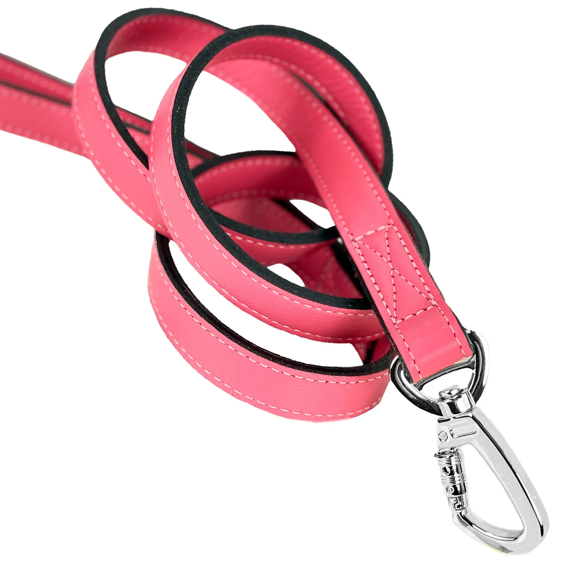 Italian Petal Pink Leather Dog Leash in Nickel