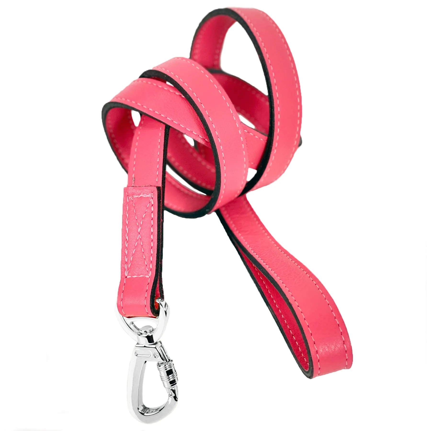 Italian Petal Pink Leather Dog Leash in Nickel