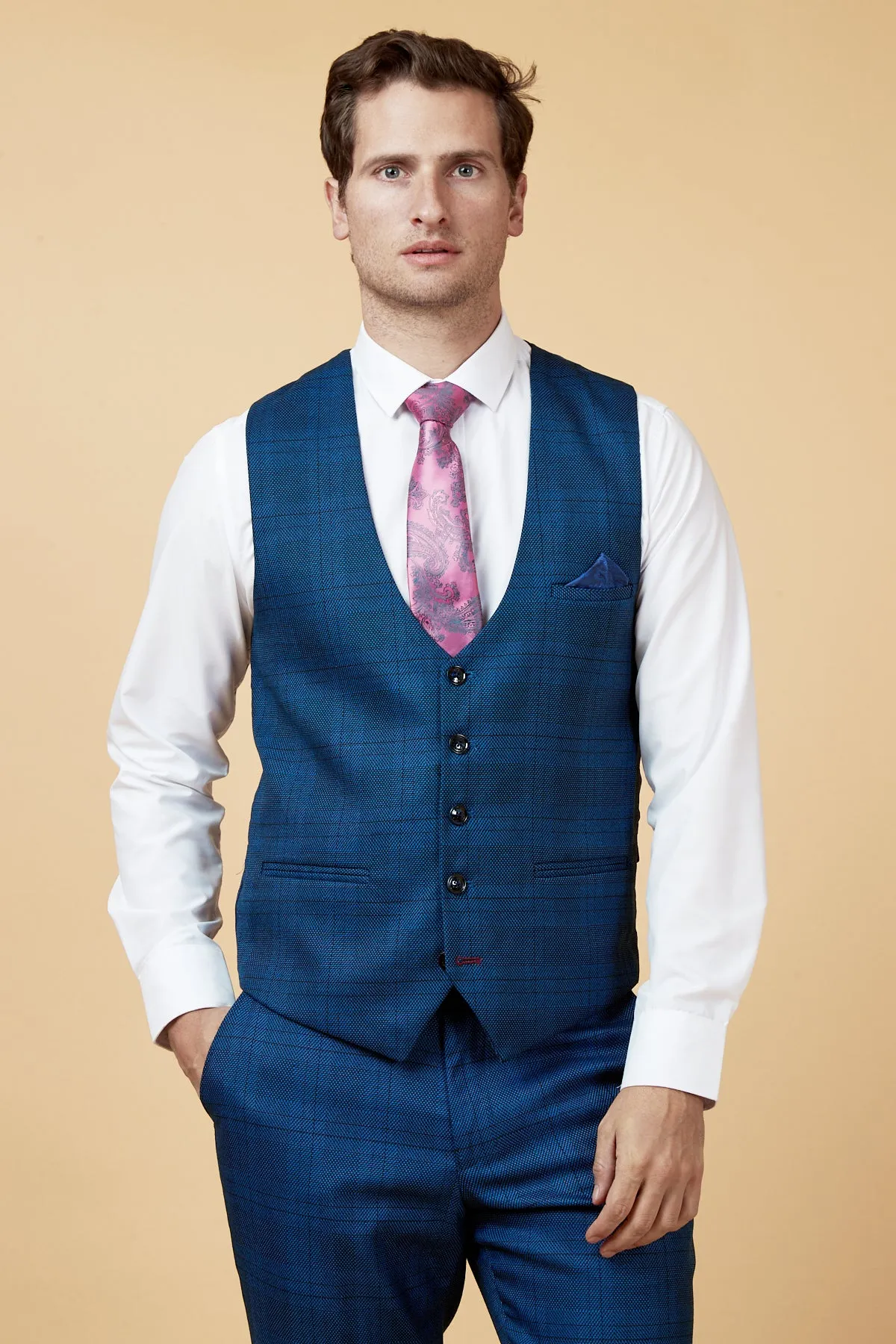 JERRY - Blue Check Single Breasted Waistcoat