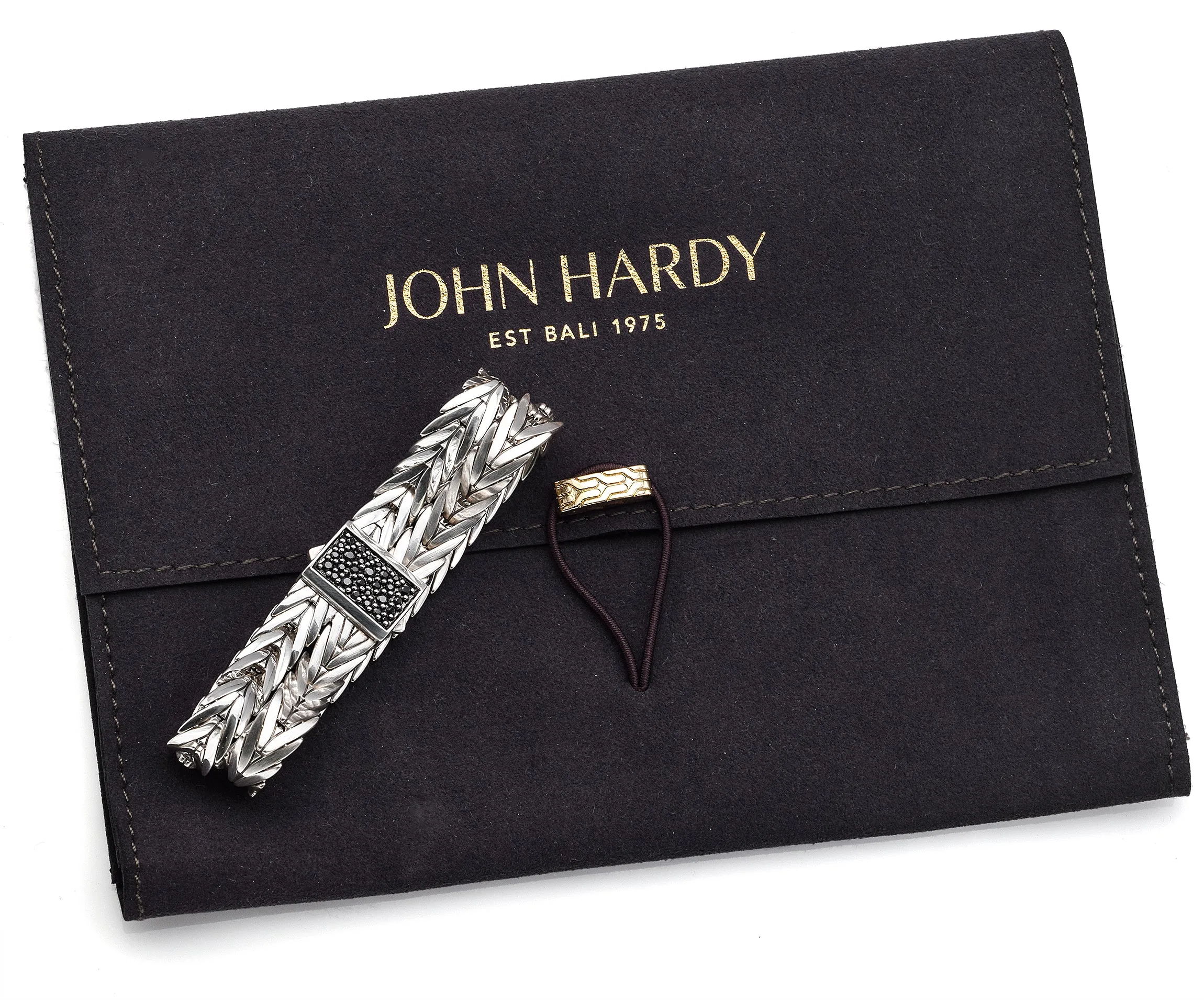 John Hardy Sterling Silver Black Sapphire Modern Double Row Bracelet   Pouch