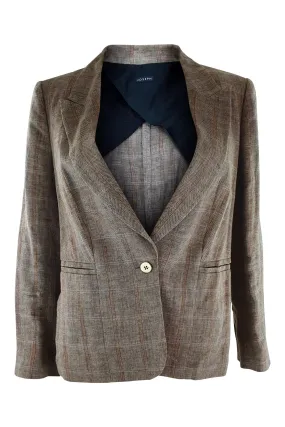 JOSEPH Window Pane Check Brown Linen Blazer (IT 42)