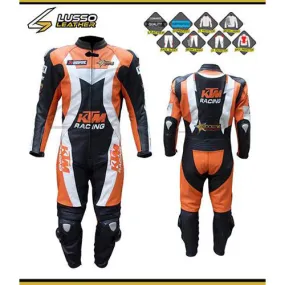 KTM orange, white and black Motorcycle leather suit