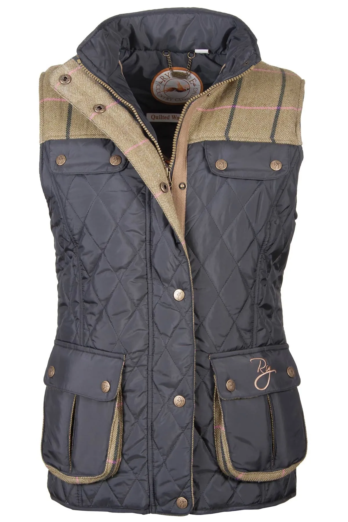 Ladies Tweed Trim Quilted Biker Babe Waistcoat