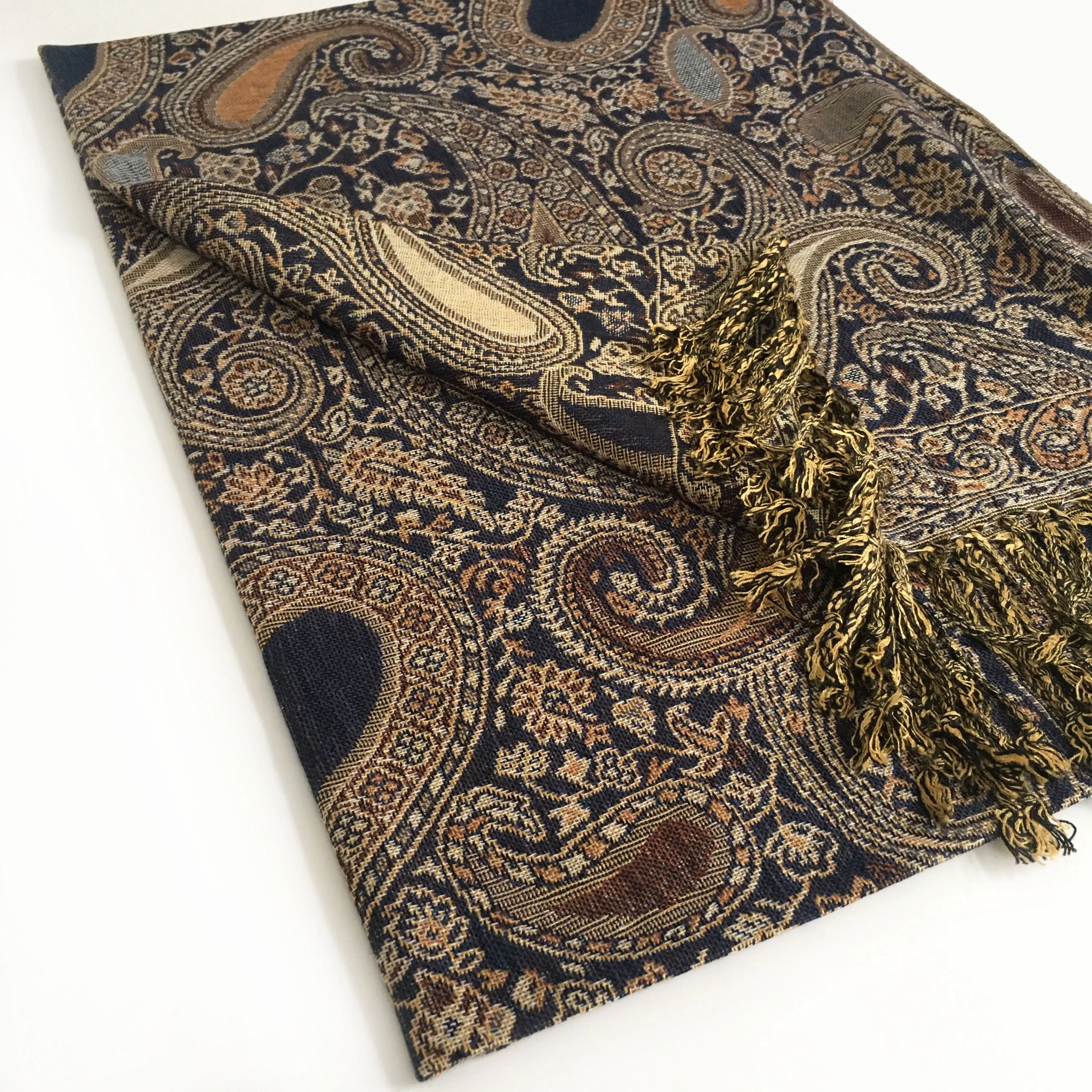 LARGE BROWN MULTI COLOUR PAISLEY PRINT PASHMINA SHAWL SCARF