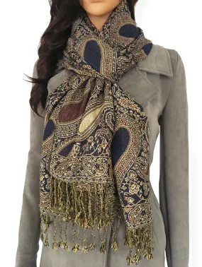 LARGE BROWN MULTI COLOUR PAISLEY PRINT PASHMINA SHAWL SCARF