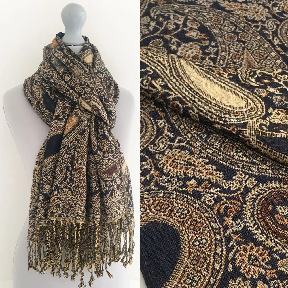 LARGE BROWN MULTI COLOUR PAISLEY PRINT PASHMINA SHAWL SCARF