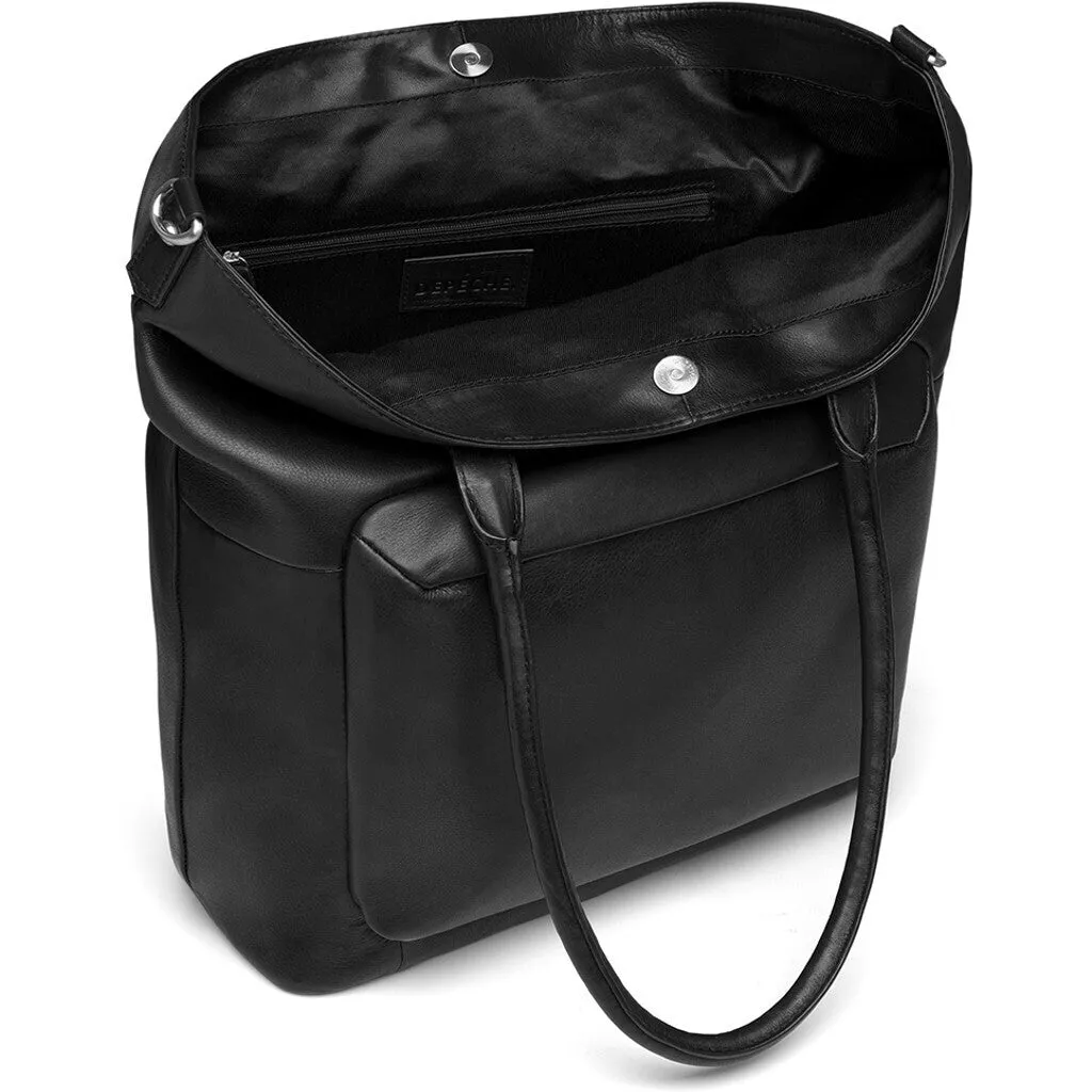 Leather shopper bag decorated with canvas crossbody strap / 15932 - Black (Nero)