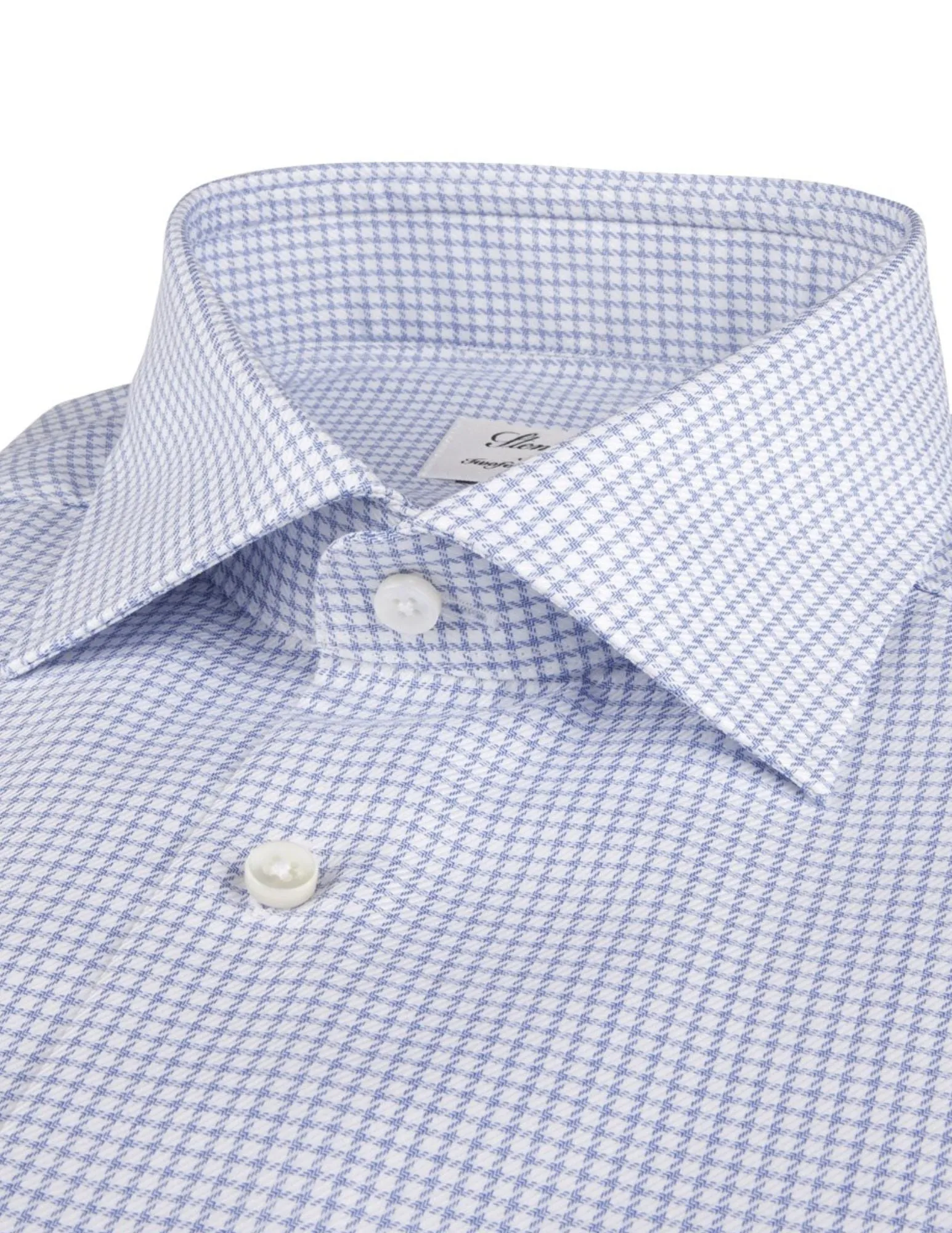 Light Blue Checked Twill Shirt | Fitted