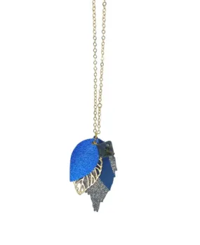 Long Leather Leaf Chain Blue