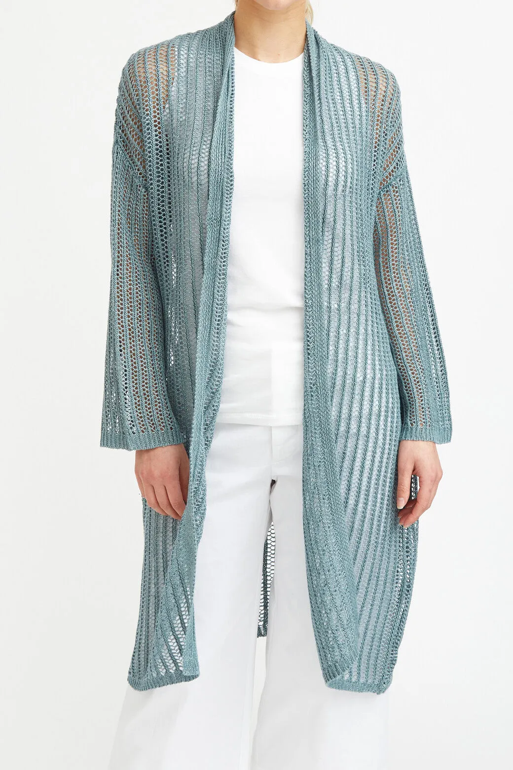 LONG LINE CARDIGAN IN OPEN ITALIAN LINEN KNIT