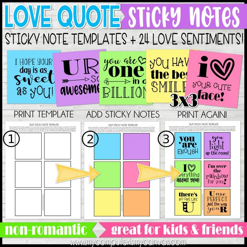 LOVE QUOTE Sticky Notes {NON-ROMANTIC} PRINTABLE