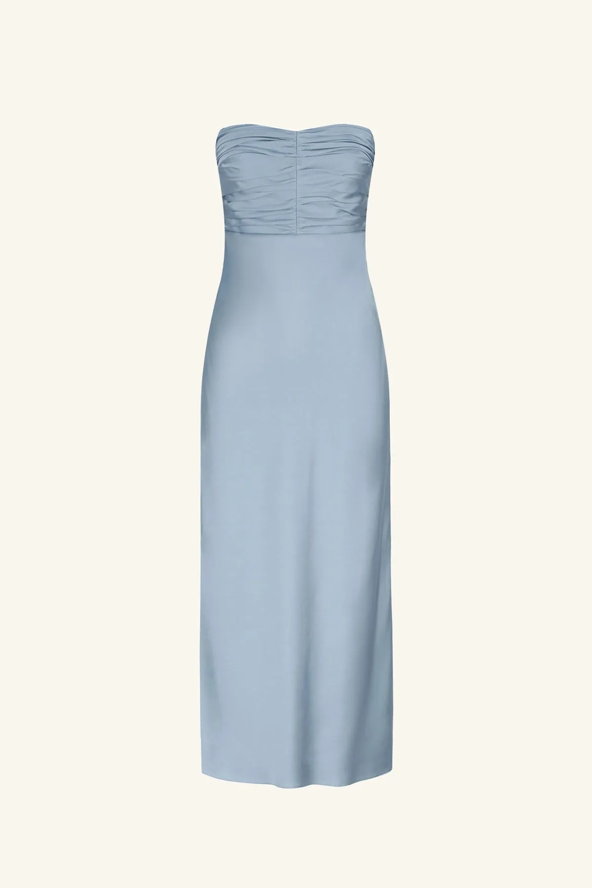 LUXE STRAPLESS RUCHED BODICE MIDI DRESS - AZURE