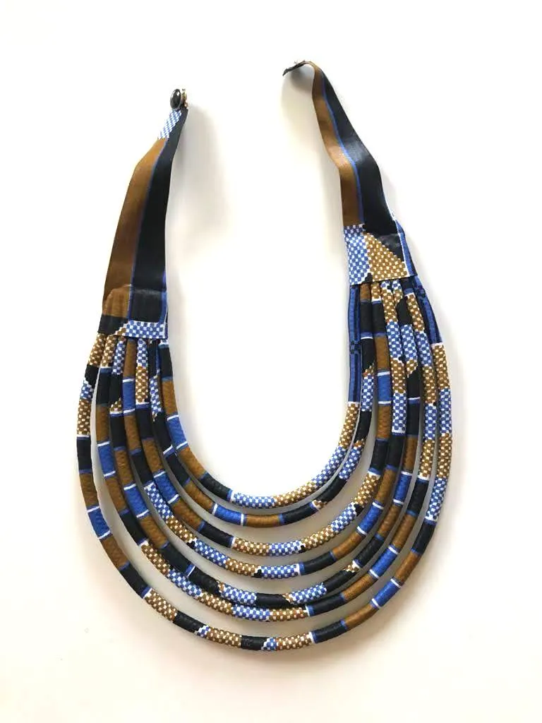 Makeba Shades of Blue Ankara African Fashion Necklace - MB13