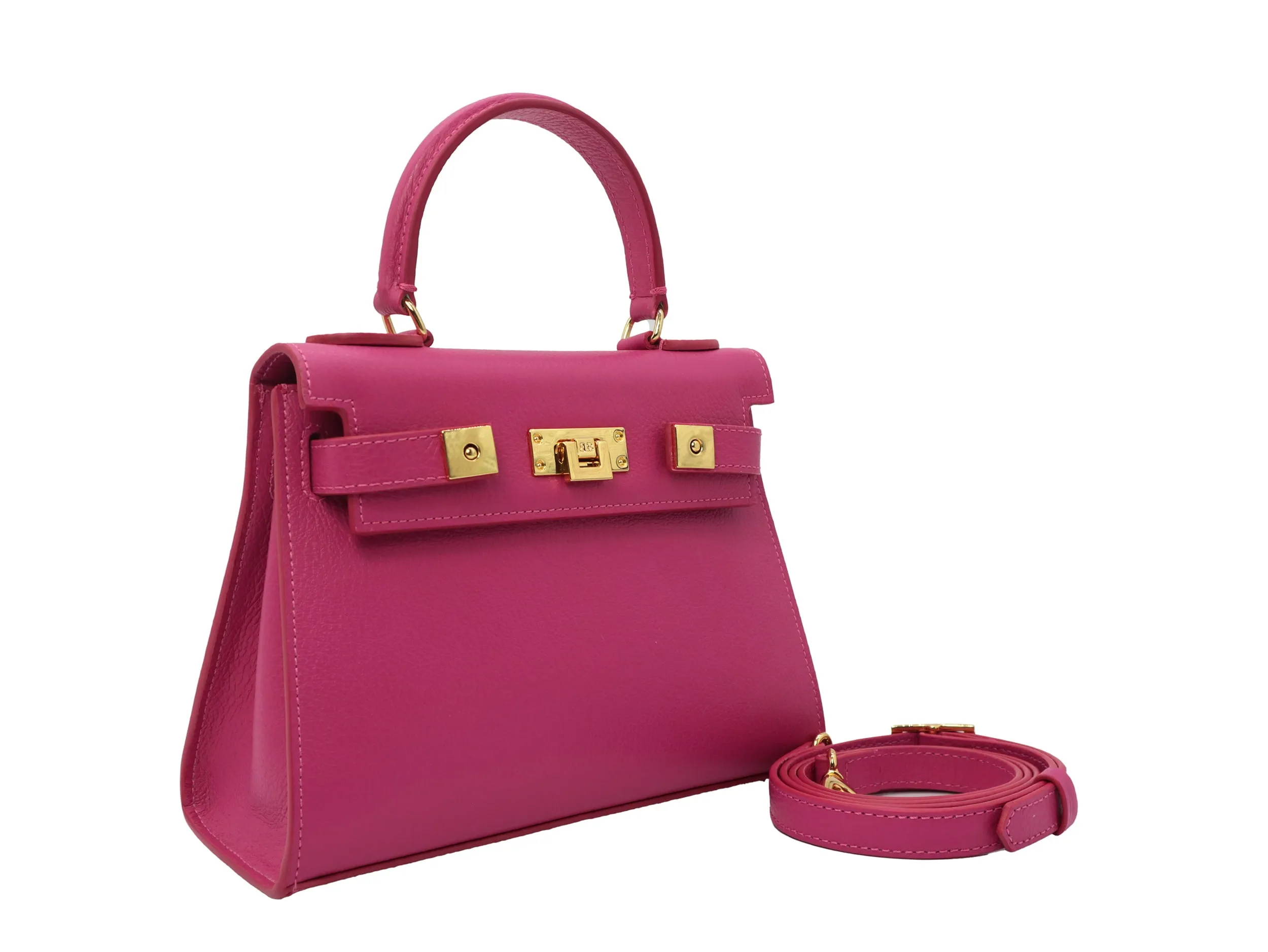 Maya Midi Caribou Soft Grainy Print Calf Leather Handbag - Peony