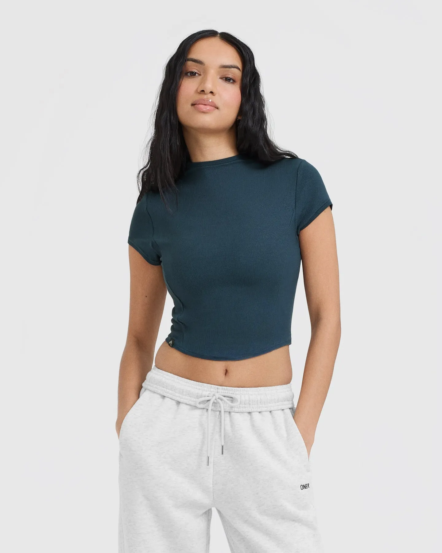 Mellow Rib Mid Mock Neck T-Shirt | Oil Blue